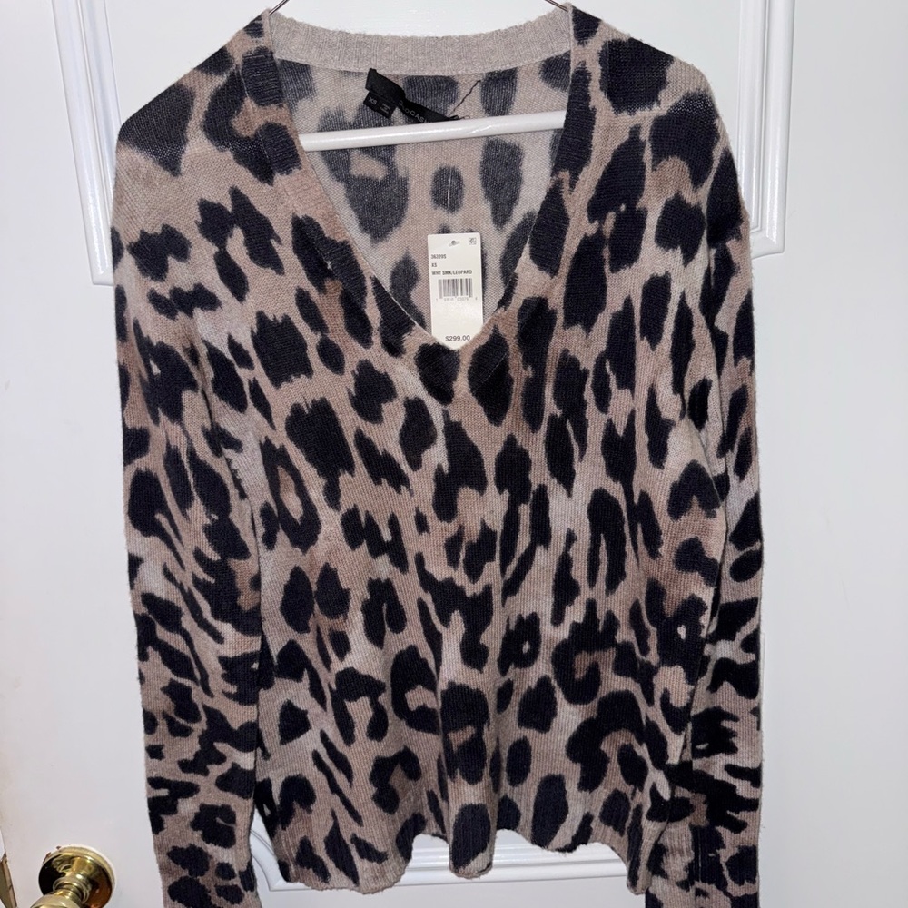 Leopard Print Cashmere V-Neck Sweater